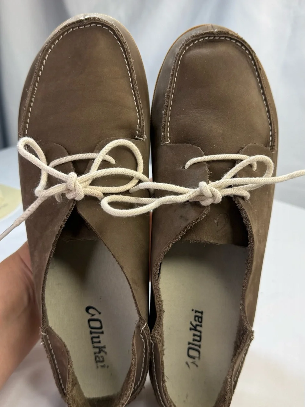 Olukai Holokai Men’s Size 9 Brown Leather Casual Lace-Up Shoes Drop-in Heel EUC
